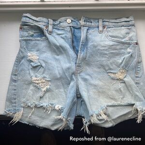 Abercrombie & Fitch Curve Love Light Blue Distressed Denim Shorts
